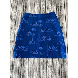 LILLY PULITZER "Tally Ho" Blue Corduroy Skirt  Horseback Equestrian Tapestry